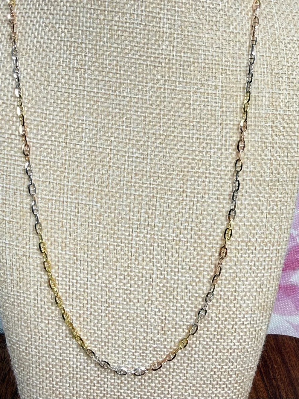 TriColor Gold Plated Sterling Silver Chain Necklace-New